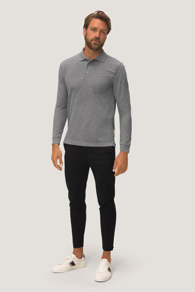 HAKRO HOMME À MANCHES LONGUES POCHE POLO HAUT (NO.809)