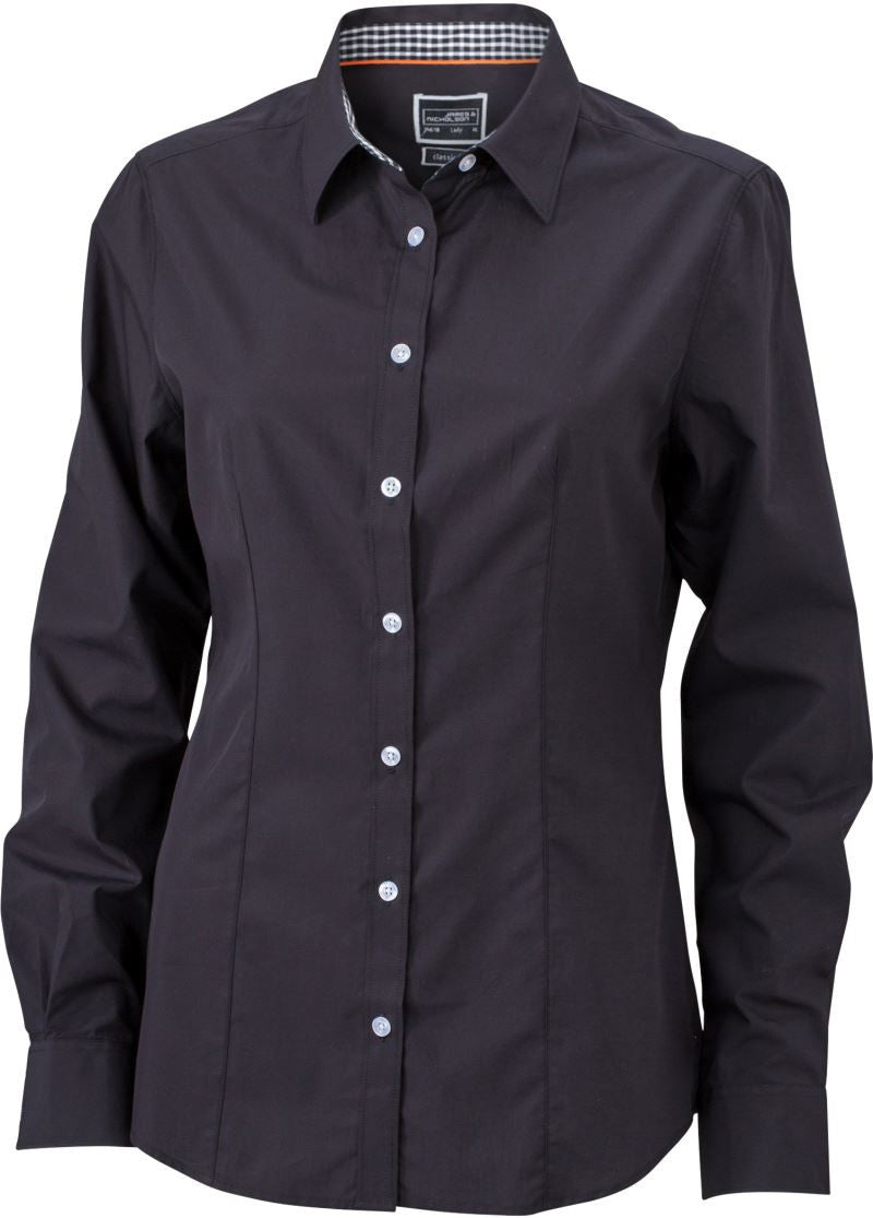 James & Nicholson | JN 618 Ladies Poplin Blouse with Checked Insets