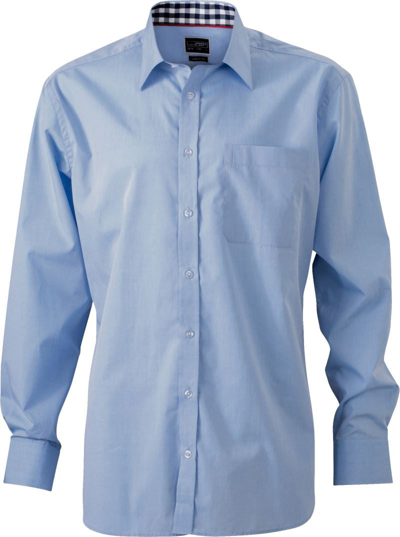 James & Nicholson | JN 619 Men's Poplin Shirt with Checked Insets