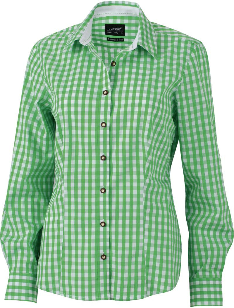 James & Nicholson | JN 637 Ladies Poplin Checkered Traditional Blouse