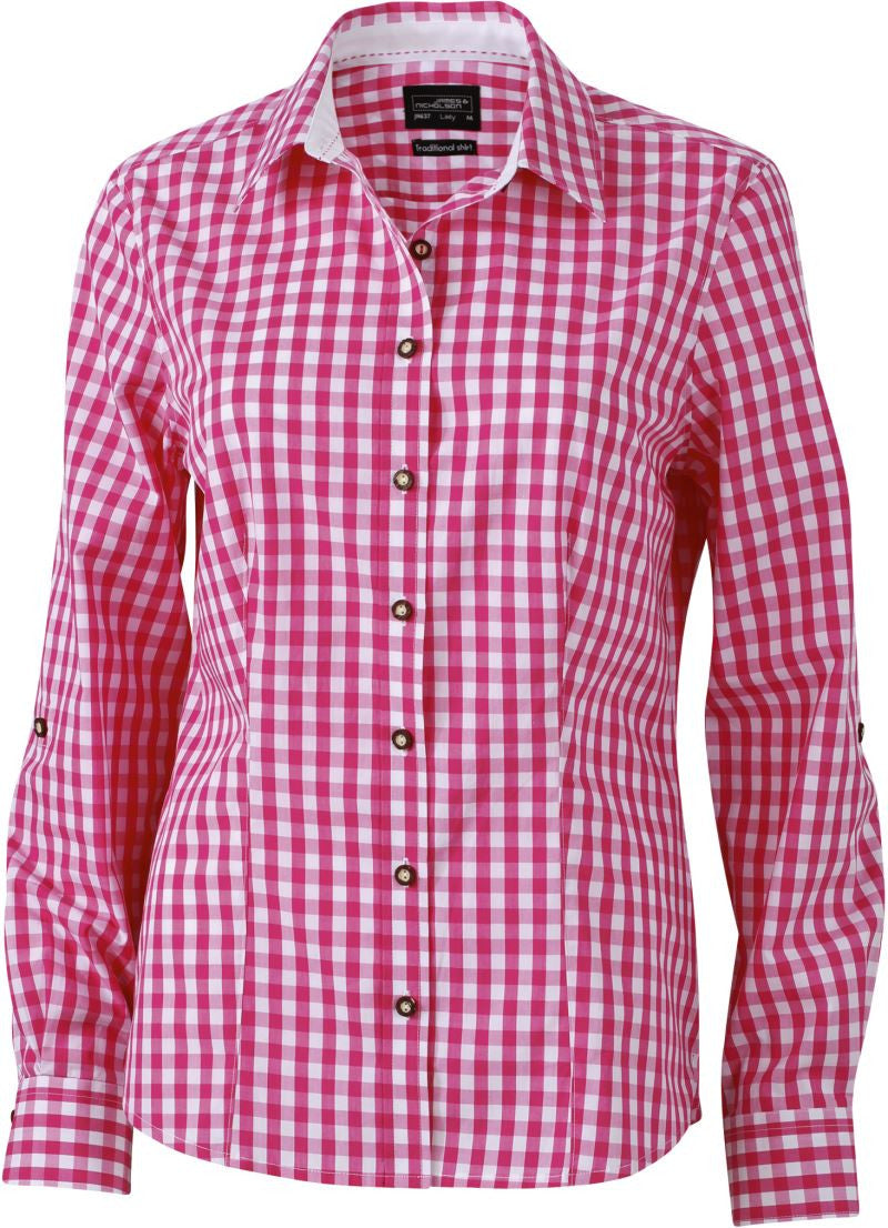 James & Nicholson | JN 637 Ladies Poplin Checkered Traditional Blouse