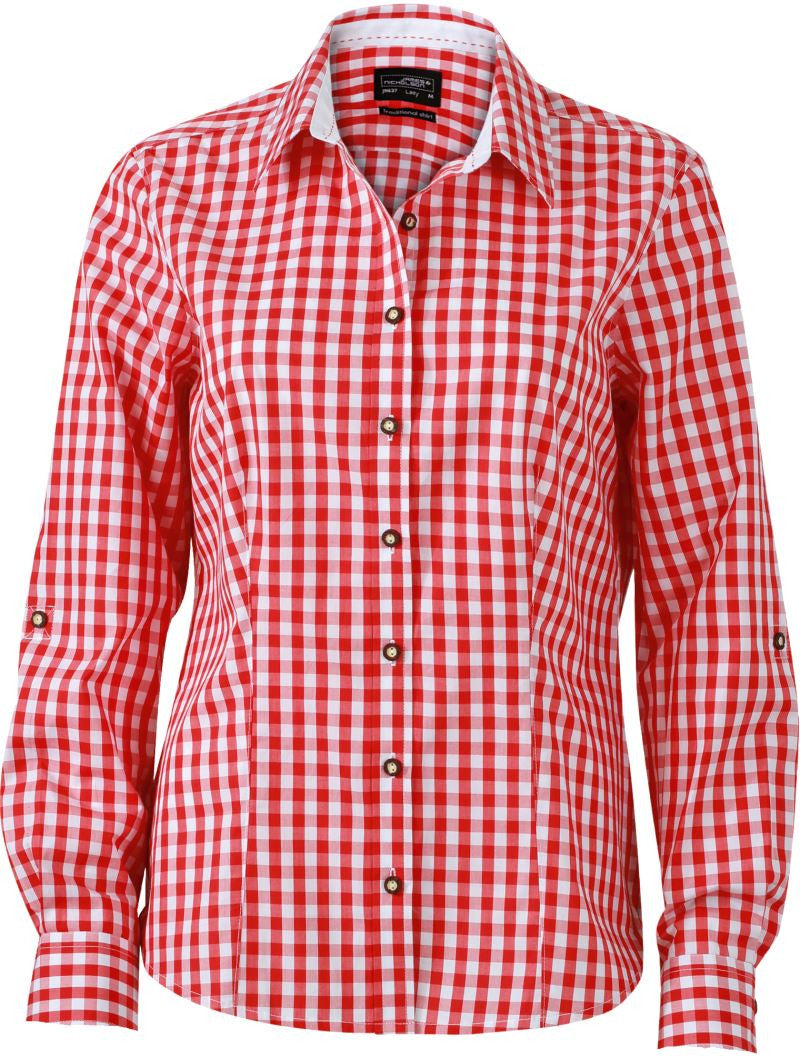 James & Nicholson | JN 637 Ladies Poplin Checkered Traditional Blouse