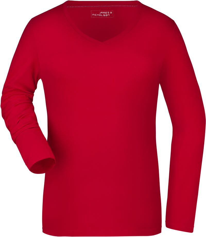 James & Nicholson | JN 929 Ladies' Stretch V-Neck T-Shirt long-sleeve