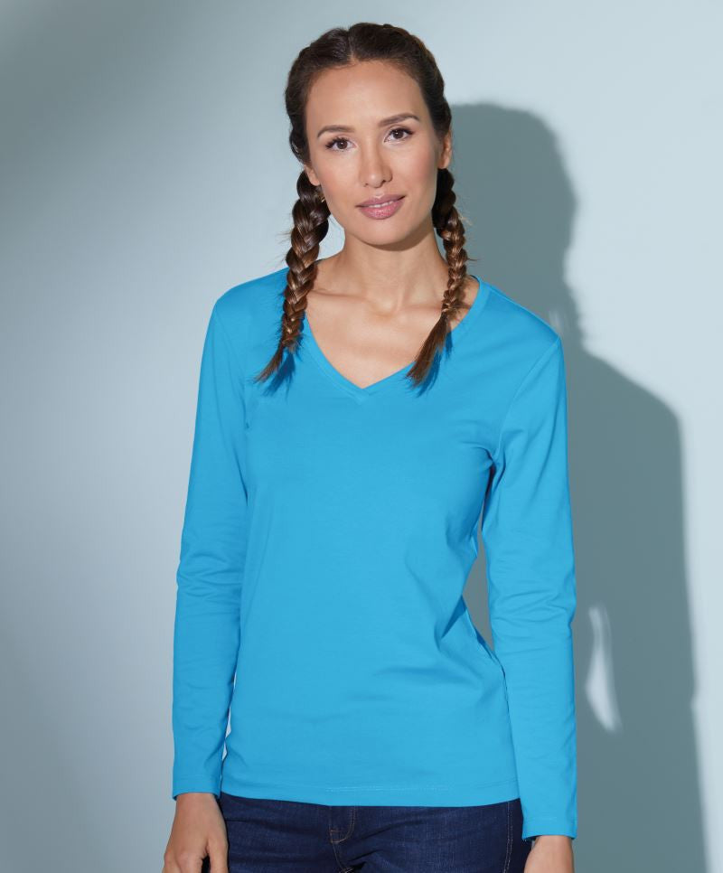 James & Nicholson | JN 929 Ladies' Stretch V-Neck T-Shirt long-sleeve